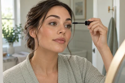 Ruhiger Auftrag an den Wimpern; KI-generierte Illustration, Produktanleitung beachten.